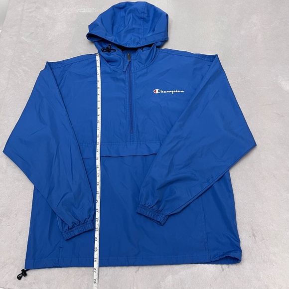 Champion Packable Wind and Water Resistant  Blue Half Zip Hooded Jacket Sz M - Picture 3 of 10